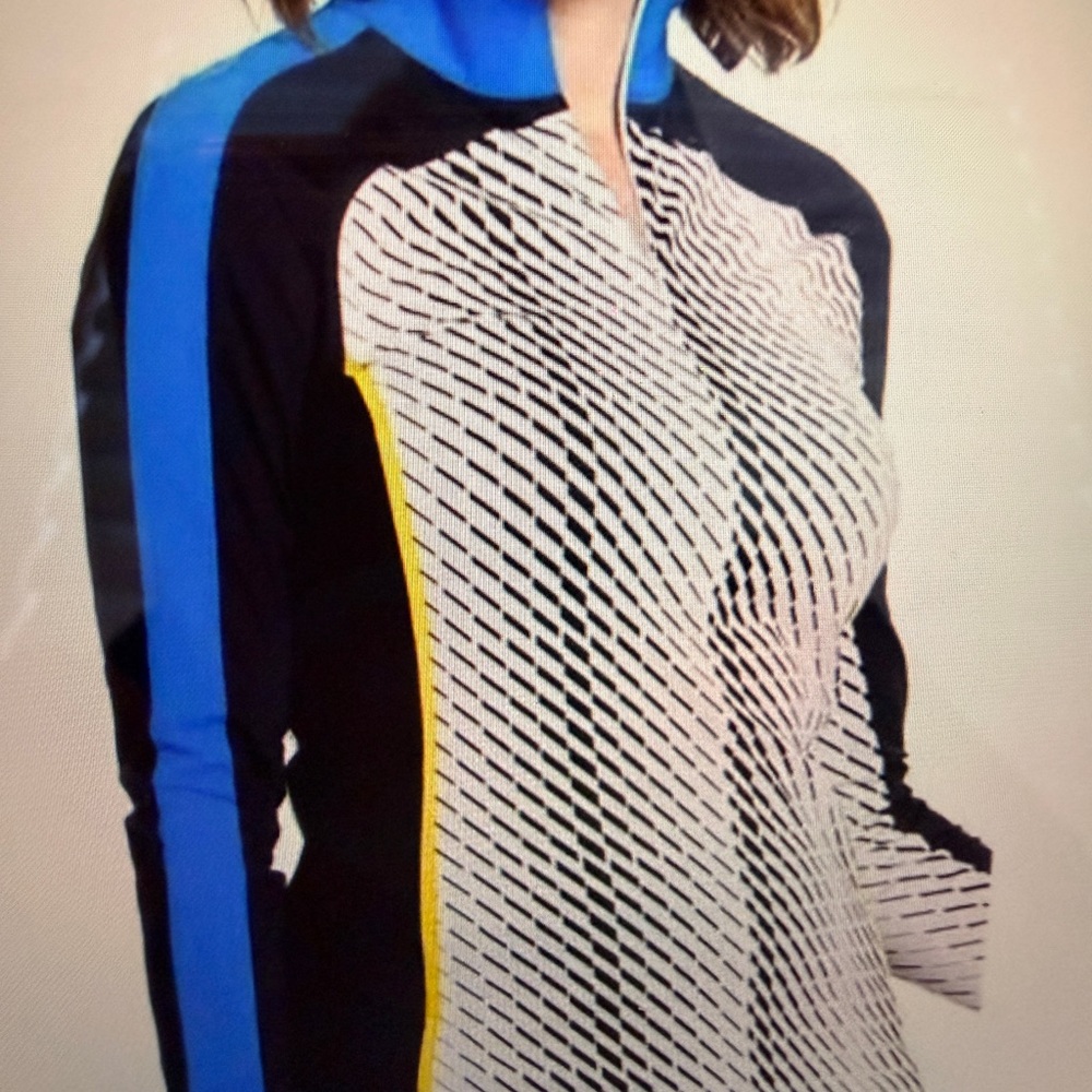 Kinona Black, White & Blue 1/4 Zip with Yellow Accents.  EUC - Picture 2 of 9
